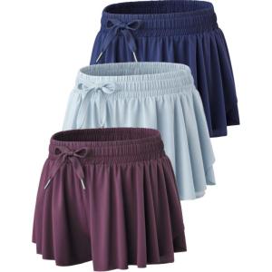 3 Pack Womens Flowy Running Shorts, 2-in-1 Butterfly Skirts with Shorts Underneath Spandex Athletic Casual Gym Workout Lounge(Cool Mist/Wine/Navy)