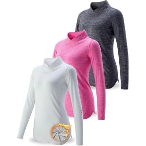 3 Pack Women’s Thermal Fleece Shirts Long Sleeve Mock Turtleneck Running Active Tops Workout Cold Weather Gear(Pink/Black/White)
