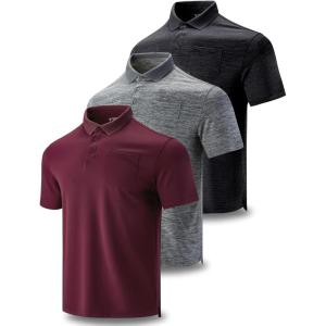 3-Pack Mens Golf Shirt Performance Sport Short Sleeve Moisture Wicking Dry Fit Golf Polo Active Shirts for Men(Gray/Black/Maroon)