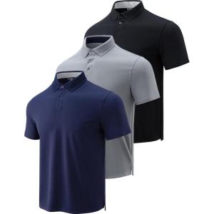 3-Pack Mens Golf Shirt Performance Sport Short Sleeve Moisture Wicking Dry Fit Golf Polo Active Shirts for Men(Gray/Navy/Black)