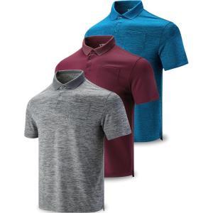 3-Pack Mens Golf Shirt Performance Sport Short Sleeve Moisture Wicking Dry Fit Golf Polo Active Shirts for Men(Gray/Static Blue/Maroon)