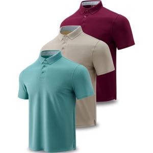3-Pack Mens Golf Shirt Performance Sport Short Sleeve Moisture Wicking Dry Fit Golf Polo Active Shirts for Men(Khaki/Maroon/Light Green)