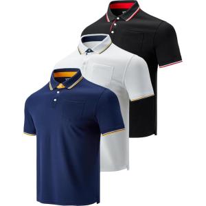 3-Pack Mens Golf Shirt Performance Sport Short Sleeve Moisture Wicking Dry Fit Golf Polo Active Shirts for Men(Midnight Navy/White/Black)