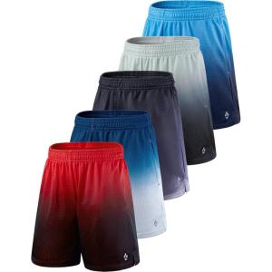 5 Pack Boys Athletic Shorts Mesh Basketball Youth Apparel Kids Sports Active Gear with Pockets(Gradient Blue/Gray/Red/Navy/Black)