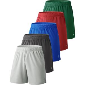 5 Pack Boys Athletic Shorts Mesh Basketball Youth Apparel Kids Sports Active Gear with Pockets(Gray/Blue/Green/Charcoal/Crimson)