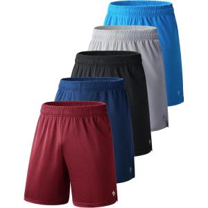 5 Pack Boys Athletic Shorts Mesh Basketball Youth Apparel Kids Sports Active Gear with Pockets(Maroon/Navy/Gray/Light Blue/Black)