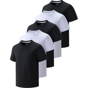 5 Pack Boys Athletic T Shirts, Youth Kids Dry Fit Short Sleeve Tees Performance Tops Activewear Clothing Bulk(Black/White)