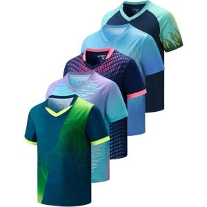 5 Pack Boys Athletic T Shirts, Youth Kids Dry Fit Short Sleeve Tees Performance Tops Activewear Clothing Bulk(Blues)