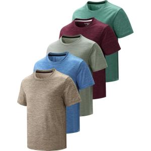 5 Pack Boys Athletic T Shirts, Youth Kids Dry Fit Short Sleeve Tees Performance Tops Activewear Clothing Bulk(Earth Tones)