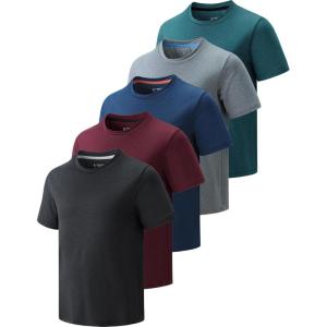 5 Pack Boys Athletic T Shirts, Youth Kids Dry Fit Short Sleeve Tees Performance Tops Activewear Clothing Bulk(Gray/Teal/Maroon/Charcoal/Navy Blue)