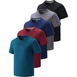 5 Pack Boys Athletic T Shirts, Youth Kids Dry Fit Short Sleeve Tees Performance Tops Activewear Clothing Bulk(Navy/Black/Charcoal/Maroon/Dark Teal)
