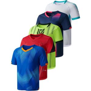5 Pack Boys Athletic T Shirts, Youth Kids Dry Fit Short Sleeve Tees Performance Tops Activewear Clothing Bulk(Red/Blue/Navy/White/Lime Yellow)