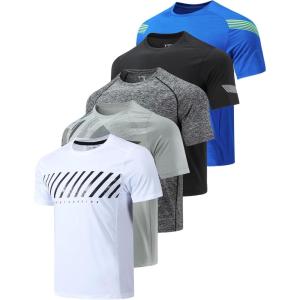 5 Pack Boys Athletic T Shirts, Youth Kids Dry Fit Short Sleeve Tees Performance Tops Activewear Clothing Bulk(White/Gray/Blue/Charcoal/Black)