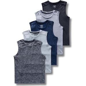 5 Pack: Boys’ Athletic Tank Tops Dry Fit Sleeveless Shirts, Youth Kids Performance Workout Clothes(Gray/Navy/Black/Charcoal/Light Gray)