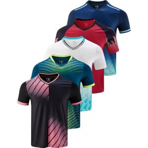 5 Pack Mens V-Neck Dry Fit T-Shirts, Active Athletic Short Sleeve Workout Tops, Performance Gym Tees (Available in Plus Size)(Black/Navy/Red/White/Dark Teal)