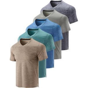 5 Pack Mens V-Neck Dry Fit T-Shirts, Active Athletic Short Sleeve Workout Tops, Performance Gym Tees (Available in Plus Size)(Earth Tones)