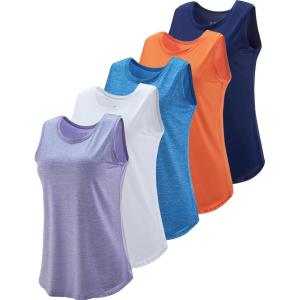 5 Pack Wide Straps Womens Workout Tank Tops, Athletic Sleeveless Shirts for Women, Ladies Exercise Tops for Yoga Tennis(Lilac/White/Tangerine/Navy Blue/Teal Blue)