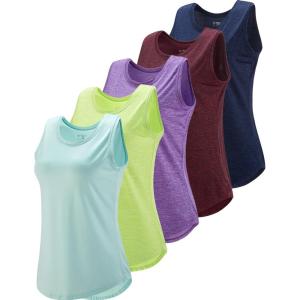 5 Pack Wide Straps Womens Workout Tank Tops, Athletic Sleeveless Shirts for Women, Ladies Exercise Tops for Yoga Tennis(Navy/Purple/Maroon/Baby Blue/Neon Yellow)