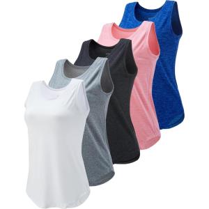 5 Pack Wide Straps Womens Workout Tank Tops, Athletic Sleeveless Shirts for Women, Ladies Exercise Tops for Yoga Tennis(Set 1: Pink/Black/White/Gray/Navy)