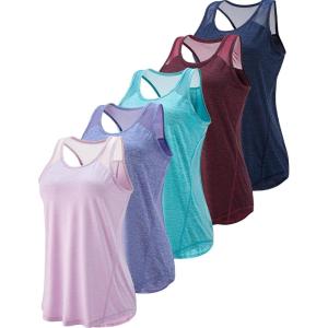 5 Pack Women’s Workout Tops, Athletic Racerback Tank Tops for Women, Mesh Sleeveless Shirts Yoga for Gym Running(Aqua/Navy/Orchid/Maroon/Baja Blue)