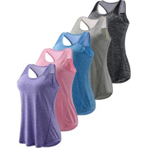 5 Pack Women’s Workout Tops, Athletic Racerback Tank Tops for Women, Mesh Sleeveless Shirts Yoga for Gym Running(Gray/Blue/Pink/Purple/Lavender/Black)