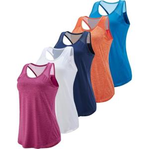 5 Pack Women’s Workout Tops, Athletic Racerback Tank Tops for Women, Mesh Sleeveless Shirts Yoga for Gym Running(Magenta/White/Tangerine/Teal Blue/Navy Blue)