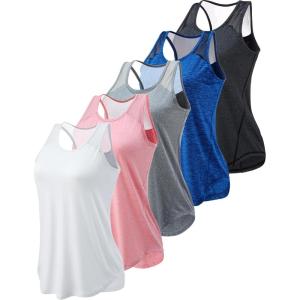 5 Pack Women’s Workout Tops, Athletic Racerback Tank Tops for Women, Mesh Sleeveless Shirts Yoga for Gym Running(White/Heather Pink/Gray/Navy/Black)