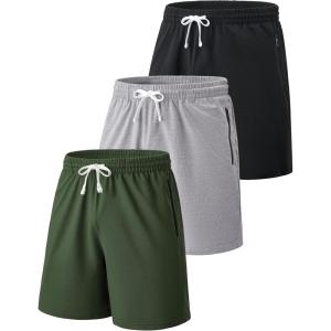 Liberty Imports 3 Pack Mens Sweat Shorts Athletic Casual Jogger Shorts with Zipper Pockets, Terry Performance Tech Activewear(Gray/Olive/Black)