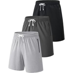 Liberty Imports 3 Pack Mens Sweat Shorts Athletic Casual Jogger Shorts with Zipper Pockets, Terry Performance Tech Activewear(Light Gray/Charcoal/Black)