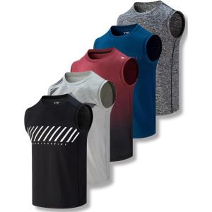 Liberty Imports Pack of 5 Men’s Stretch Cool Dry Muscle Tank Tops Athletic Crewneck Sleeveless Workout Shirts(Blue/Black/Charcoal/Light Gray/Gradient Red)