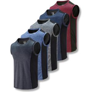 Liberty Imports Pack of 5 Men’s Stretch Cool Dry Muscle Tank Tops Athletic Crewneck Sleeveless Workout Shirts(Gray/Navy/Black/Maroon/Light Blue)