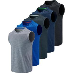 Liberty Imports Pack of 5 Men’s Stretch Cool Dry Muscle Tank Tops Athletic Crewneck Sleeveless Workout Shirts(Heather Blue/Navy/Black/Charcoal/Light Gray)