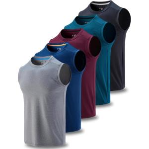 Liberty Imports Pack of 5 Men’s Stretch Cool Dry Muscle Tank Tops Athletic Crewneck Sleeveless Workout Shirts(Navy/Gray/Black/Maroon/Green)