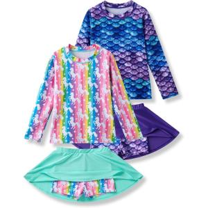Liberty Pro 2 Pack: Girls Rash Guard Two Piece Bathing Suit Long Sleeve Swimsuit – Toddler Swimwear with Skirts Shorts 3T-12Y(Set 1)