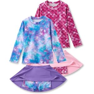 Liberty Pro 2 Pack: Girls Rash Guard Two Piece Bathing Suit Long Sleeve Swimsuit – Toddler Swimwear with Skirts Shorts 3T-12Y(Set 2)