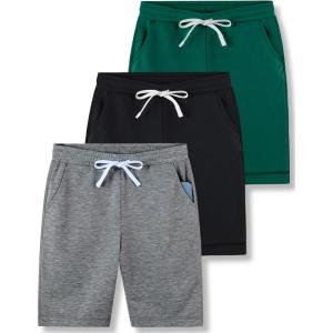 Liberty Pro 3 Pack Boys’ Pull On Jogger Shorts Youth Kids Casual Terry Sweat Shorts with Pockets Drawstring(Black/Green/Dark Gray)