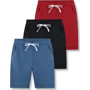 Liberty Pro 3 Pack Boys’ Pull On Jogger Shorts Youth Kids Casual Terry Sweat Shorts with Pockets Drawstring(Black/Red/Dusty Blue)
