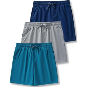 Liberty Pro 3 Pack Men’s Relaxed Fit 8″ Drawstring Walk Shorts with Pockets Midweight Woven Casual Wear(Teal Blue/Light Gray/Washed Navy)