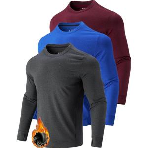 Liberty Pro 3-Pack Thermal Fleece Active Long Sleeve Shirts for Men, Athletic Crewneck Pullover Sweatshirts(Blue/Burgundy/Charcoal)