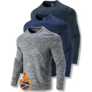 Liberty Pro 3-Pack Thermal Fleece Active Long Sleeve Shirts for Men, Athletic Crewneck Pullover Sweatshirts(Navy/Black/Dark Gray)