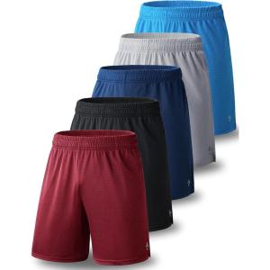 Liberty Pro 5 Pack: Mens Athletic Shorts, 9″ Mesh Basketball Shorts Men Active Gym Shorts with Pockets(Maroon/Gray/Navy/Light Blue/Black)