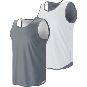 Liberty Pro Men’s Lightweight Reversible Rec Tanks, Mesh Basketball Jerseys Athletic Quick Dry Shirts Team Scrimmage Uniforms(Gray/White)