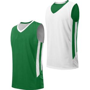 Youth Boys Reversible Mesh Performance Athletic Basketball Jerseys Blank Team Uniforms for Sports Scrimmage(Green/White)