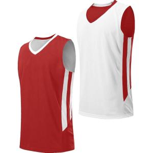 Youth Boys Reversible Mesh Performance Athletic Basketball Jerseys Blank Team Uniforms for Sports Scrimmage(Red/White)