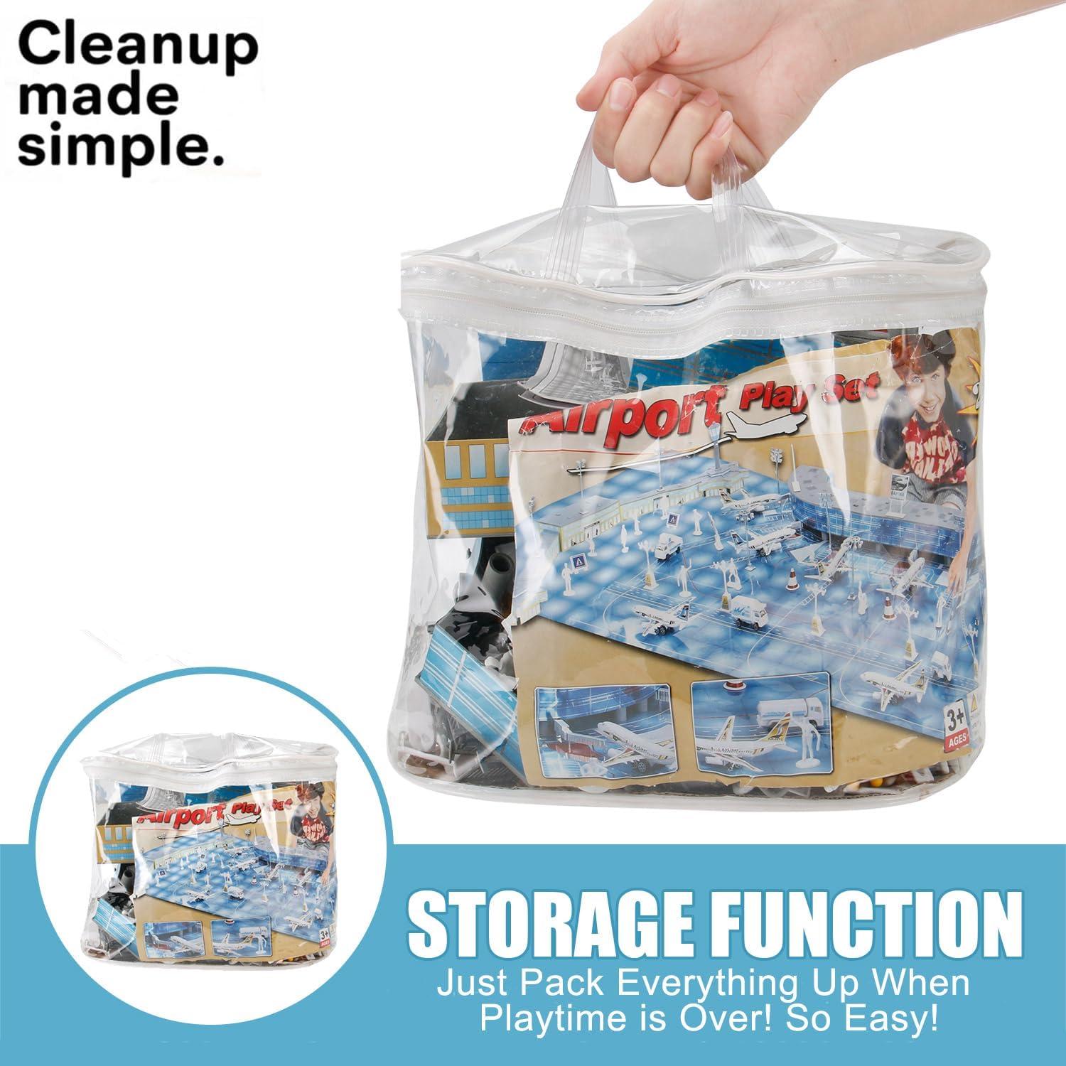 image200 PCS Airport Terminal Kids Toys Deluxe Airlines Pretend Playset with Airplanes Vehicles Figures Accessories Play Mat