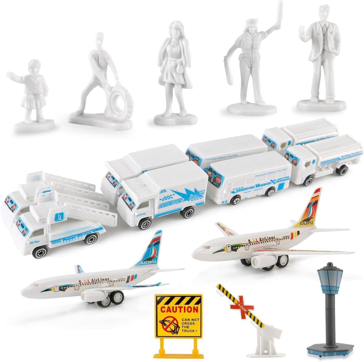 image200 PCS Airport Terminal Kids Toys Deluxe Airlines Pretend Playset with Airplanes Vehicles Figures Accessories Play Mat