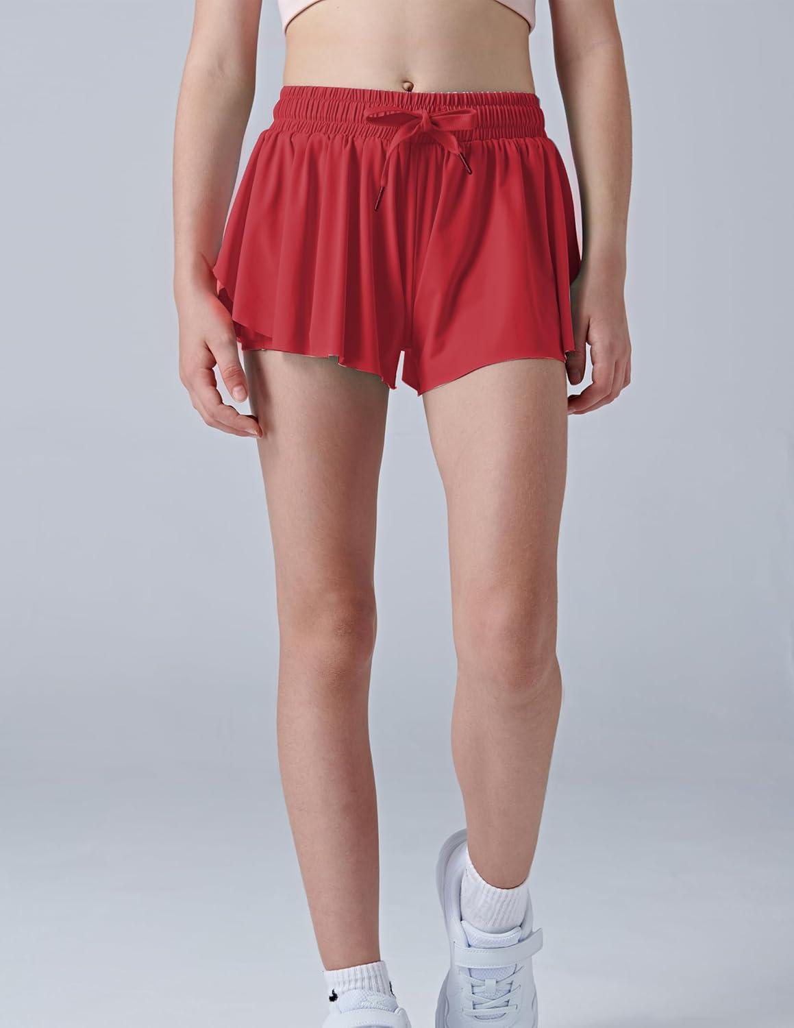 image3 Pack Girls Flowy Shorts with Spandex Liner 2in1 Youth Butterfly Skirts for Fitness Running SportsRedGrayBlue