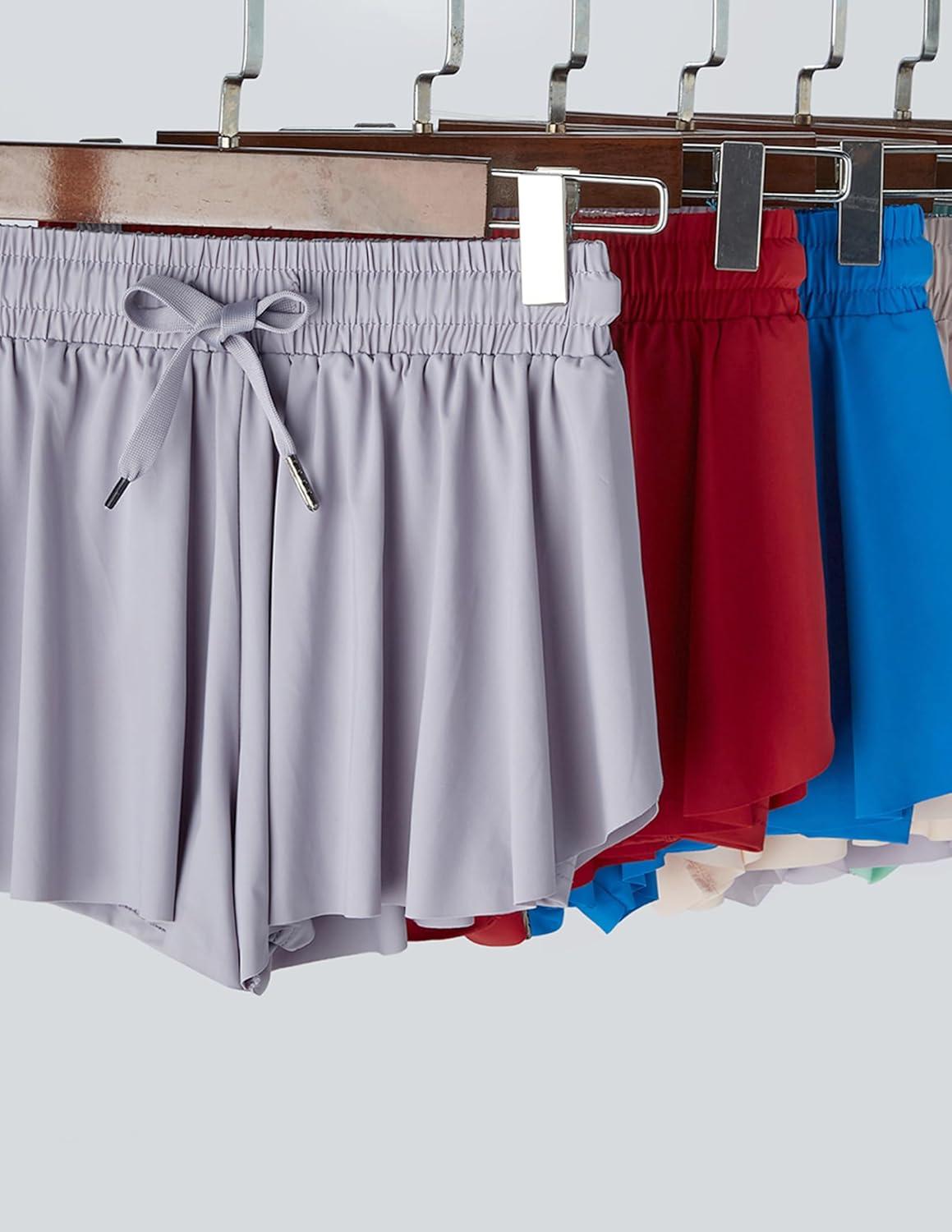 image3 Pack Girls Flowy Shorts with Spandex Liner 2in1 Youth Butterfly Skirts for Fitness Running SportsRedGrayBlue