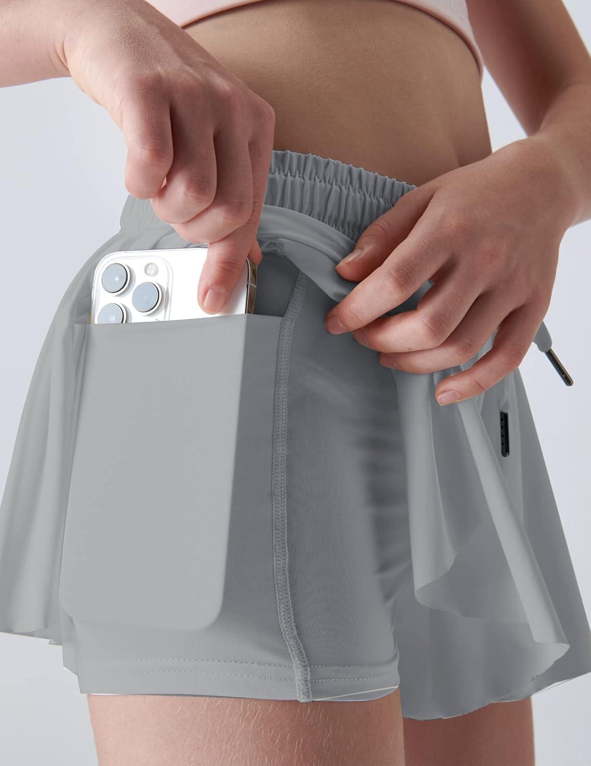 image3 Pack Girls Flowy Shorts with Spandex Liner 2in1 Youth Butterfly Skirts for Fitness Running SportsRedGrayBlue