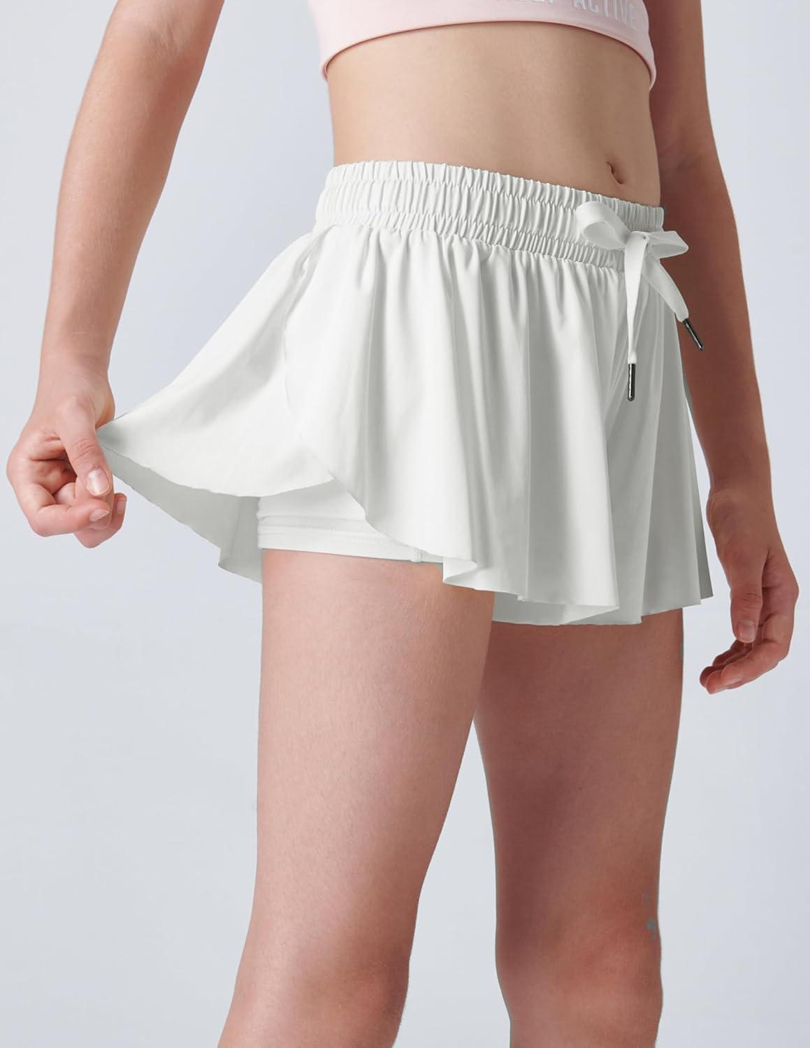 image3 Pack Girls Flowy Shorts with Spandex Liner 2in1 Youth Butterfly Skirts for Fitness Running SportsWhiteOrchidLight Green